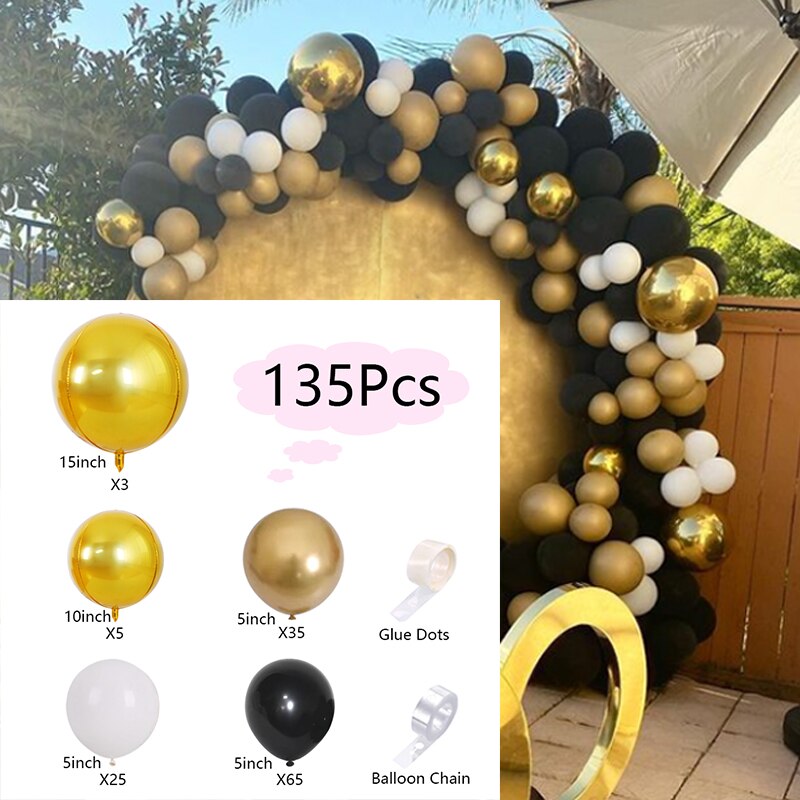 Golden and Black Birthday Balloons Arch Kit Set White Latex Balloon Garland Baby Baptism Shower Party Decoration Metalic Ballons PartyDecorHQ