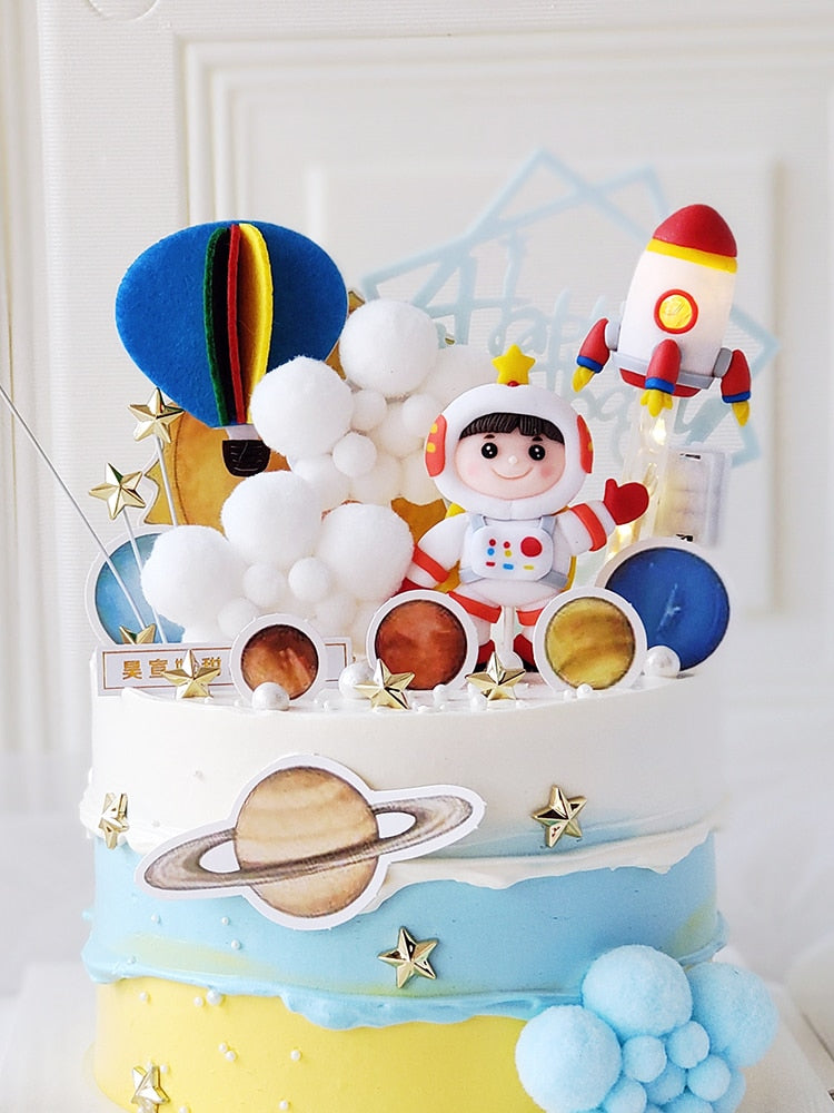 New Rocket Astronaut Planet Moon Happy Birthday Letter Decoration Cake Topper Dessert Children's Day Lovely Gifts Supplies 