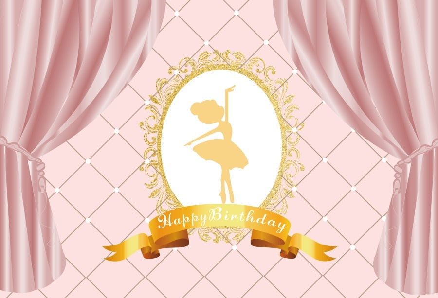 Princess Backdrop Photography Gold Crown Pink Curtain Birthday Party Baby Child Customized Poster Photozone Photo 