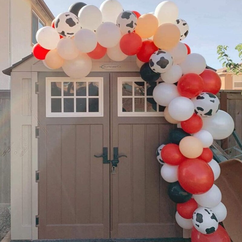 Red White Black Farmland Birthday Party Decoration Cow Patterns Latex Balloon Garland Arch Kit Kids Boys Girls Supplies Inflatable Decorations