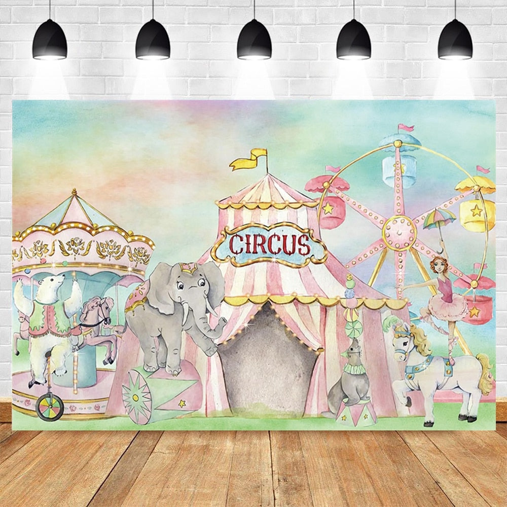 Happy Birthday Carousel Horse Photography Baby Party Decor Backdrop Photocall Background Photophone Photographic Photo Studio 