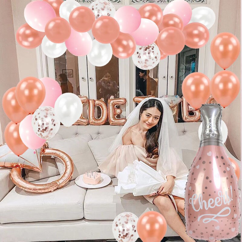 Rose Gold Theme Bridal Shower Decoration Bride To Be Banner Diamond Ring Champagne Foil  Confetti Balloon for Women Wedding PartyDecorHQ