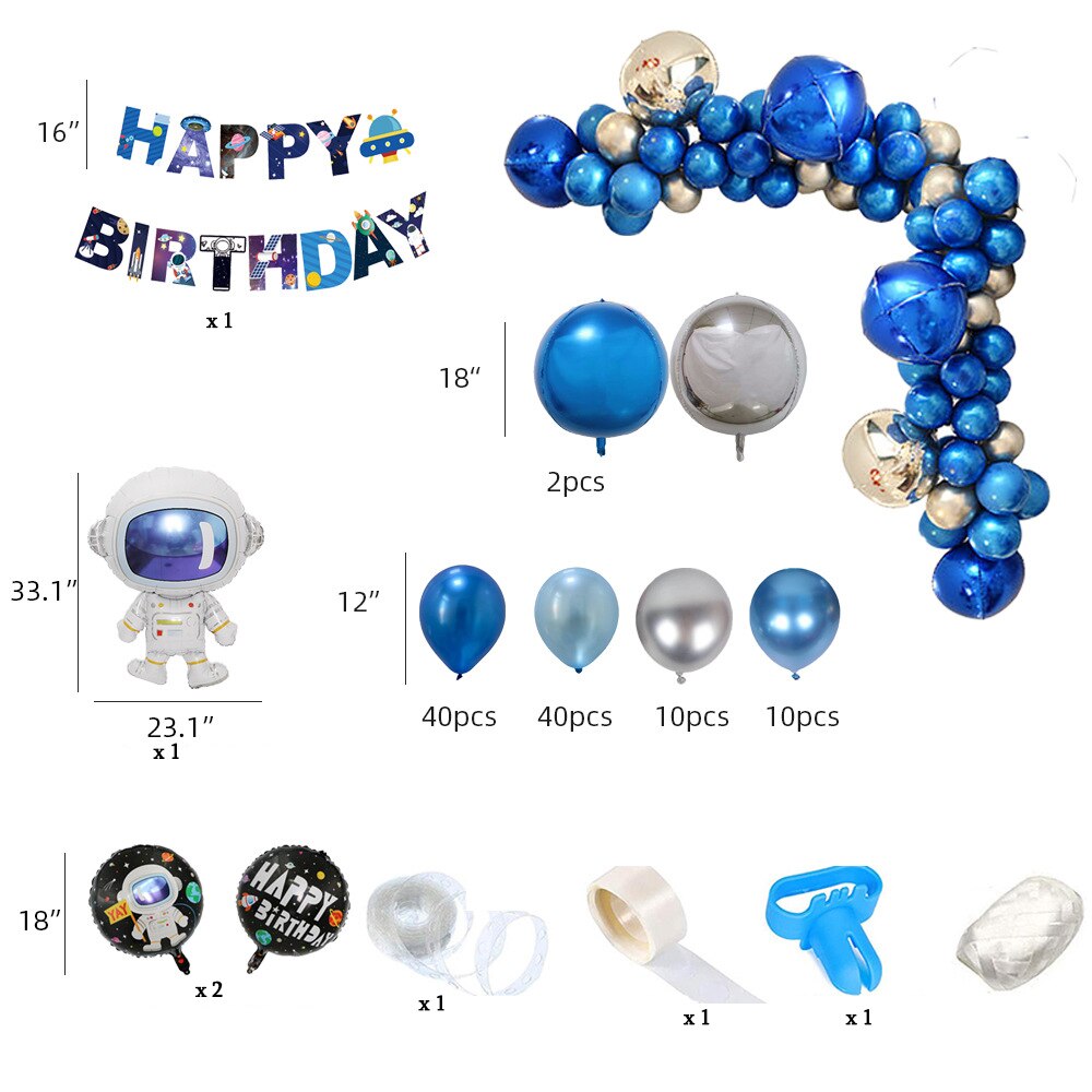 Space Astronaut Theme Birthday Party Decoration Blue Silver Balloon Arch Set Boys rd Supplies Foil 