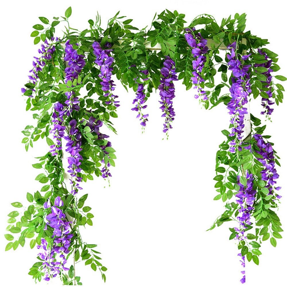 Wisteria Vine Artificial Flower Hanging Ivy Leaf Garland Wedding Rattan Arch Bridal Engagement Home Garden Decorations Inflatable Party