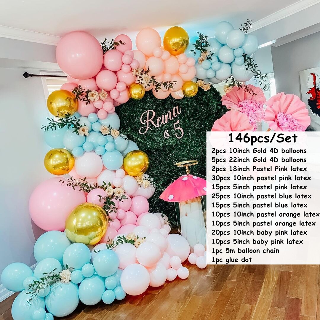 pcs/lot Pastel Blue Pink Orange Balloon Garland Arch Gold Balloons Wedding Birthday Party Decorations Kids Globos Supplies Inflatable