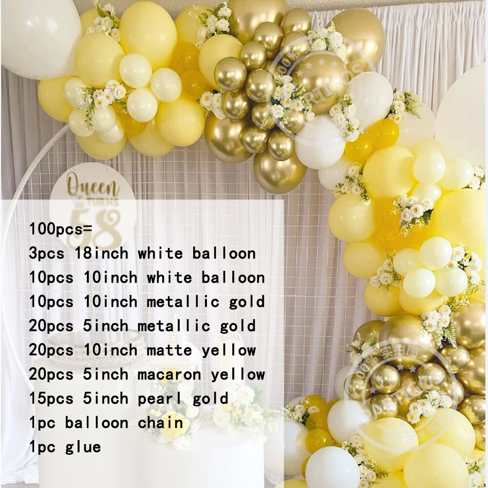 Pcs Yellow Balloon Garland Kit White Metal Gold Latex Globos Wedding Summer Party Kids Birthday Decorations Baby Shower Inflatable