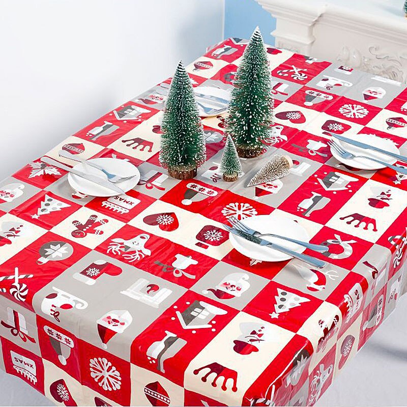 cm Christmas Tablecloth Disposable PVC Plastic Table Cloth Family Party Dinner Desk Decoration Cover Xmas Decor Home 