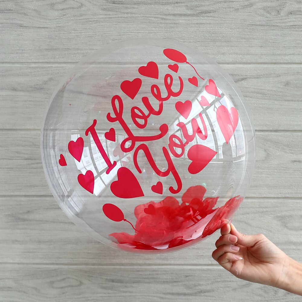 Set Red Rose Petal Feather Filling Transparent Bubble Balloons Sticker Valentines Day Gift Wedding Decorations Helium Ball 