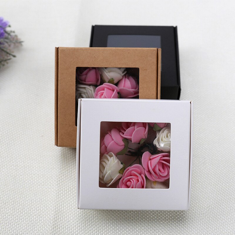 pcs Small Kraft Paper Gift Box Window Wedding Birthday Christmas Party Cookies Candy Packaging Boxes Package 