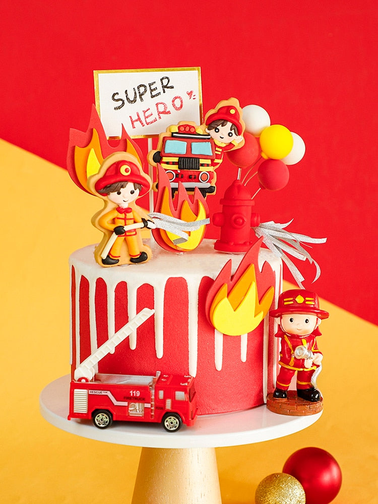 Lovely Fire fighting Hero decor Cake Topper birthday parti Birthday Party Kids Boy Decoration Baking Cakes Toppers Gifts 