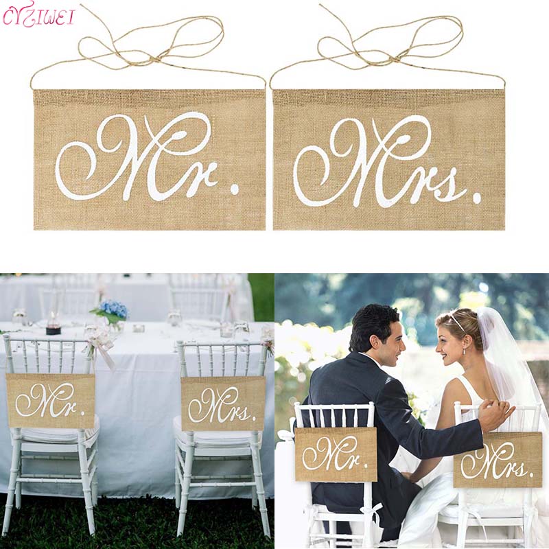 Pcs/set Mr Mrs Burlap Chair Banner Set Sign Garland Rustic Groom Bride Photo Props Wedding Party Decoration Inflatable Decorations