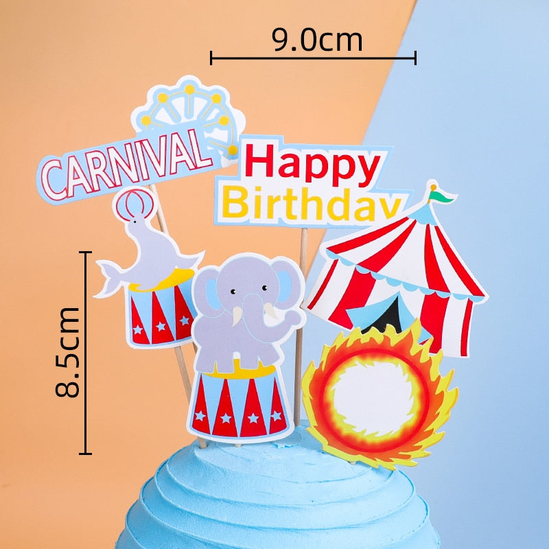 Circus Birthday Decor Cake Topper Clown Elephant Lion Boy Happy Decoration Prince Kid Party Gifts 