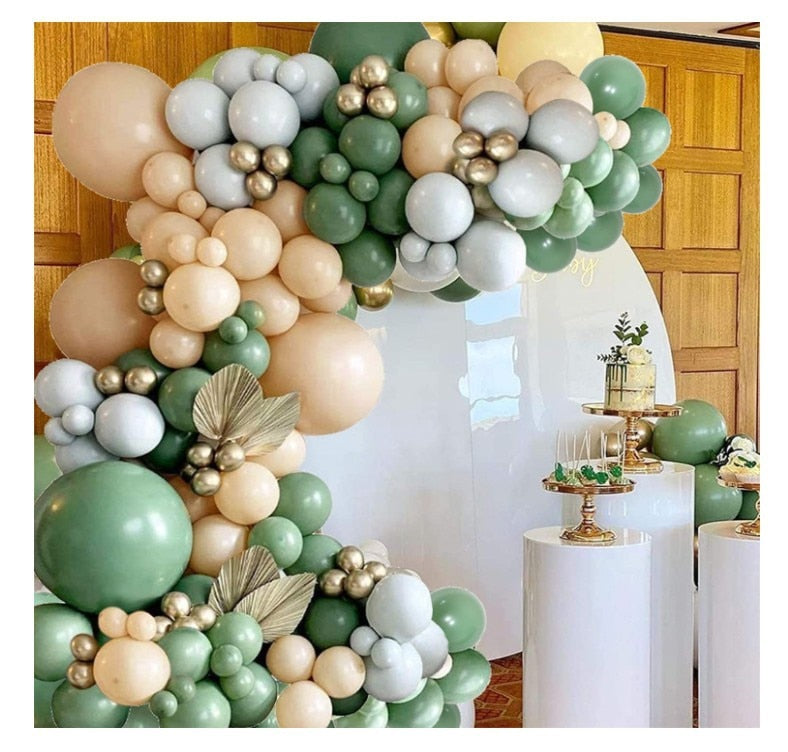 Sage Green Baby Shower Party Supplies Balloon Garland Arch Kit Gray Gold Birthday Engagement Graduation Decorations Inflatable