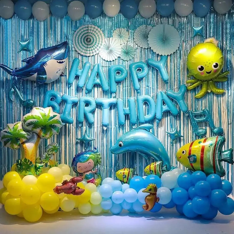 pcs Ocean Theme Balloons Birthday Party Decoration Set Shark Baby Shower Supplies Marine Sea Animals Home Decor Kids 