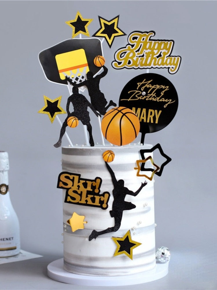 Set/lot Basketball Theme Party Happy Birthday Banner Cake Topper Kids Boy Decorations Supplies 