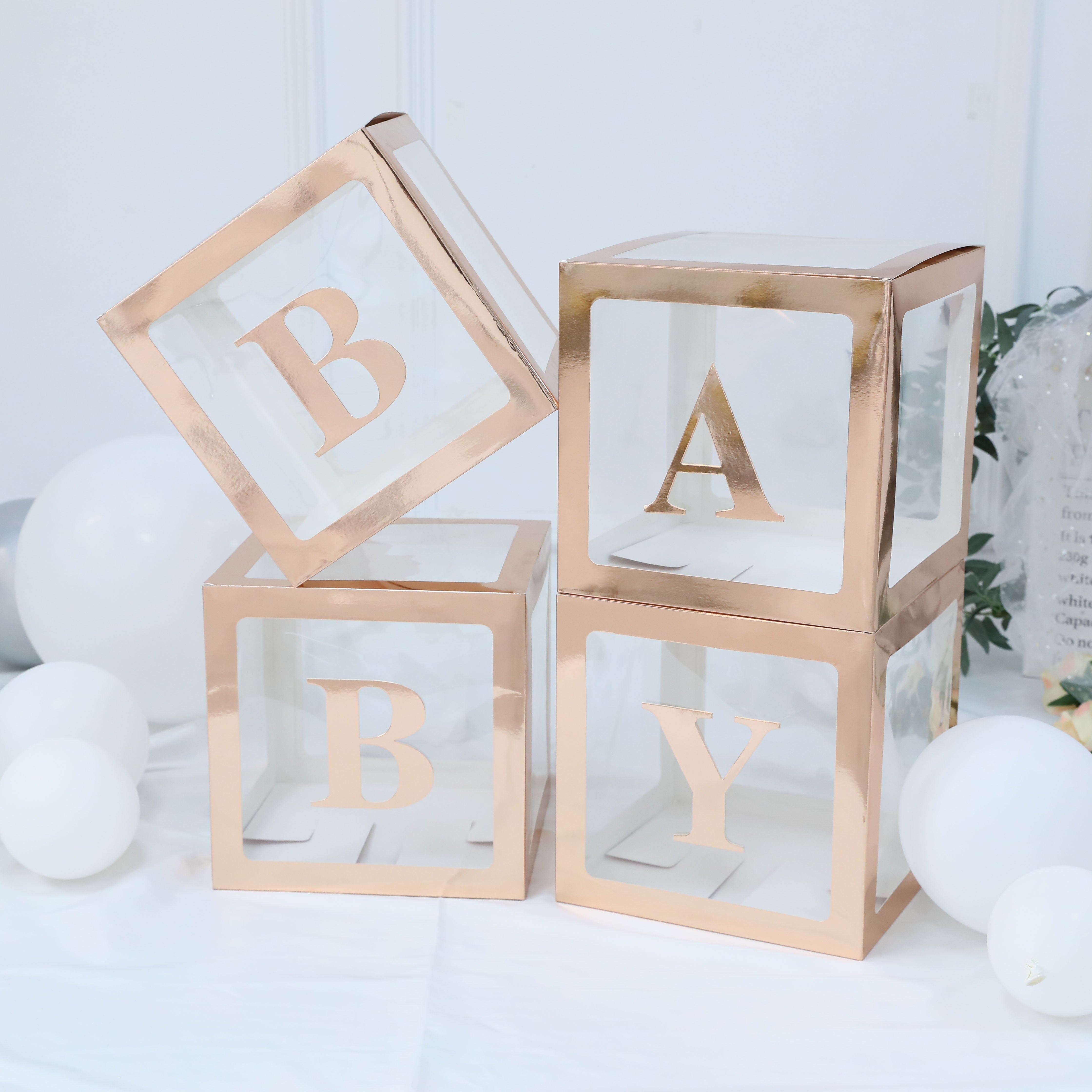 Set Rose Gold Bride Balloon Box Transparent Letter Graduation Birthday Wedding Decorations Baby Shwoer Home Decor 