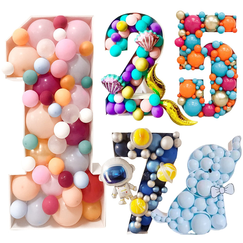 DIY Birthday Number Balloons Filling Box Frame Mosaic Heart Balls Anniversary Baby Shower Wedding Decorations Party Backdrop 