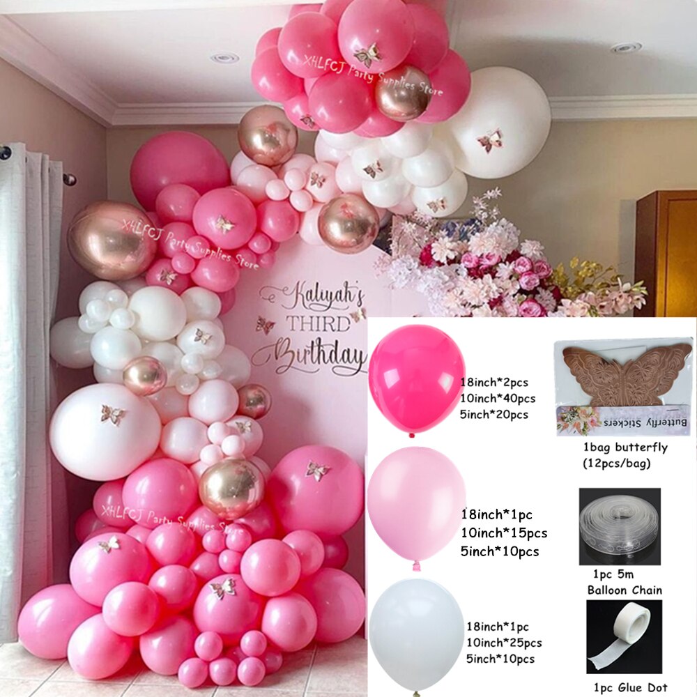 pcs Hot Pink White Balloon Arch Garland Wedding Birthday Party Decorations Balloons Baby Background Butterfly Kids Toys Inflatable