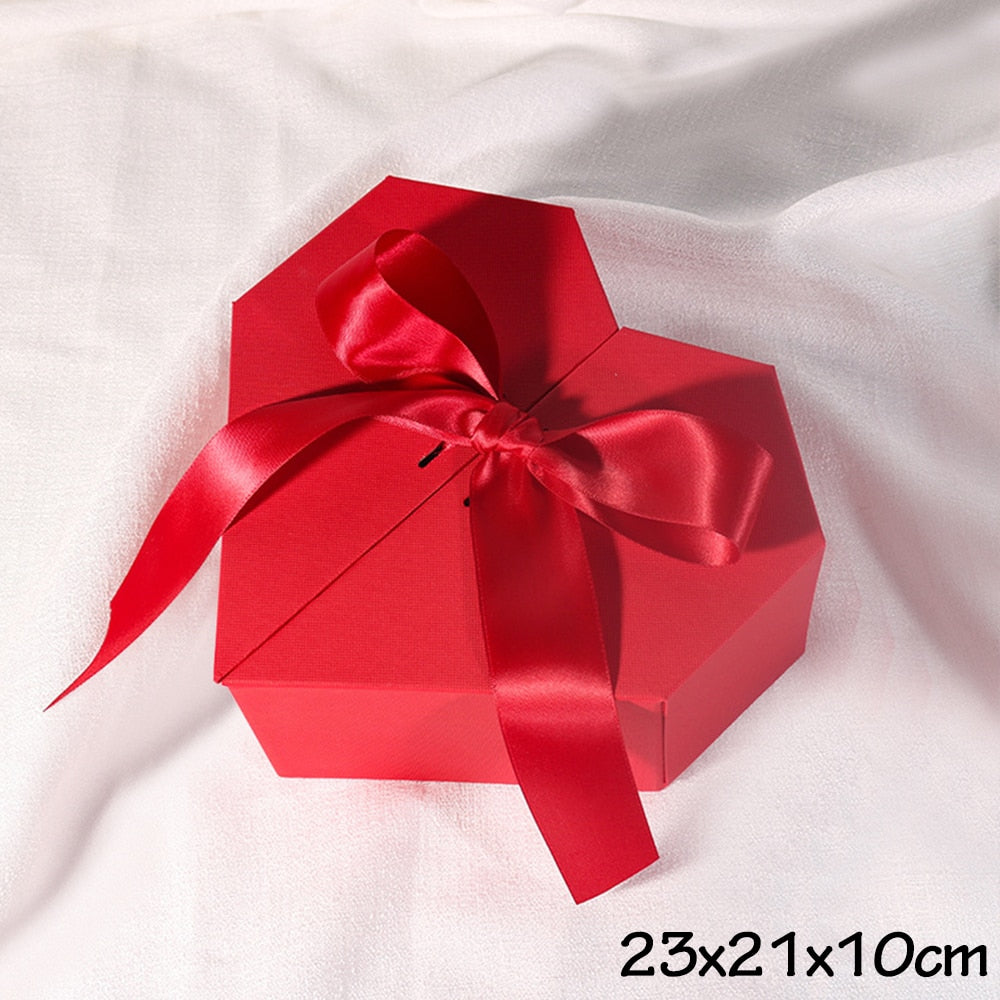 Black Red Heart Shaped Gifts Box Bows Valentines Day Presents Packaing Boxes Anniversary Surprise Wedding Decorations 