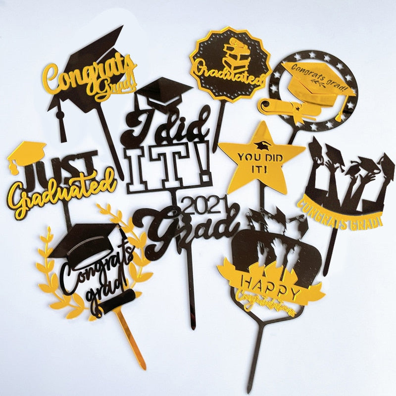 Student Hat Acrylic Graduation Cake Topper Black Transcript Bake Toppers Celebrate Decoration 