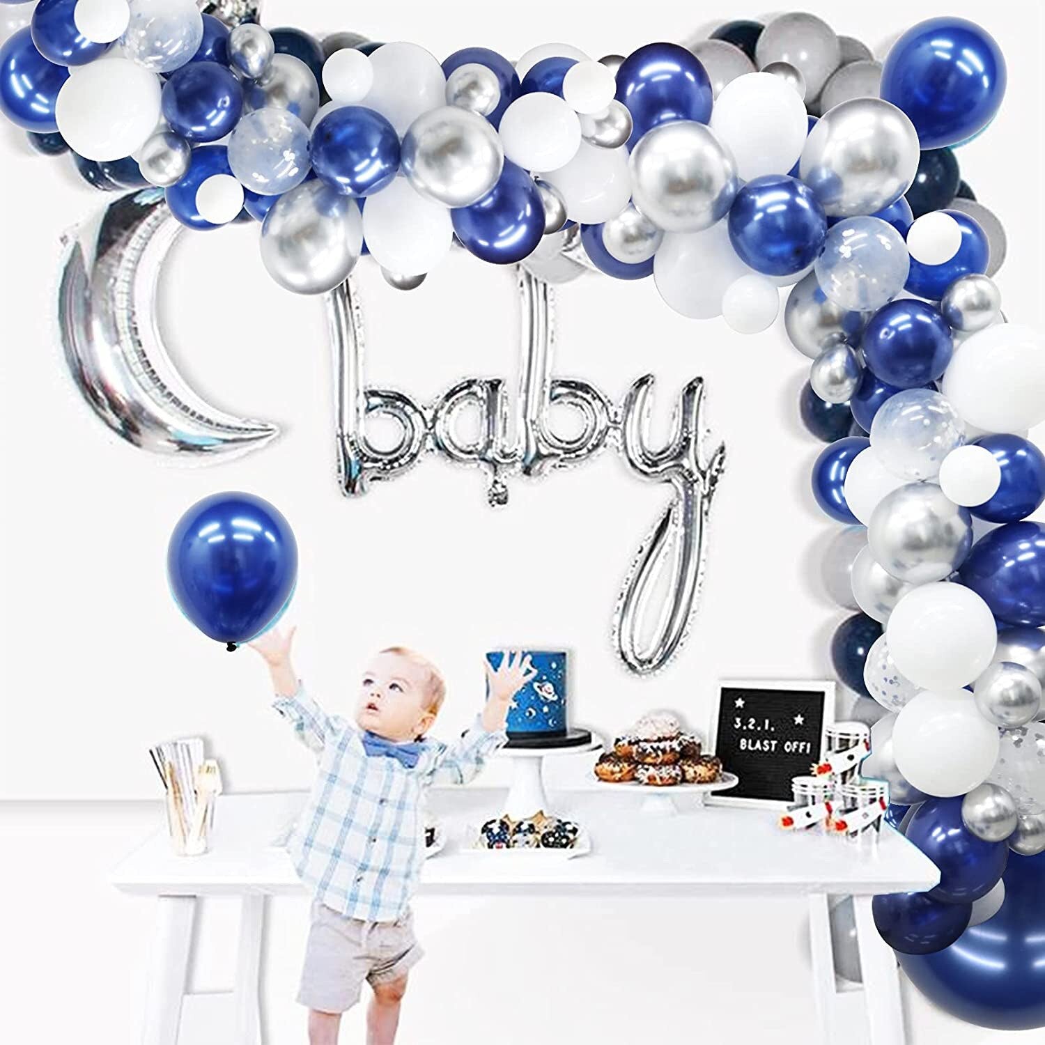 Blue White Balloon Garland Arch Kit Silver Confetti Balloons Birthday Baby Shower Gender Reveal Graduation Party Decoration Inflatable Decorations