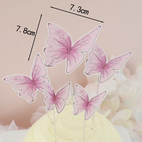 Butterflies Feathers Chiffon Moon Boat Girl Lace Flower Acrylic Cake Topper Happy Birthday Wedding Party Decoration Love Gift 