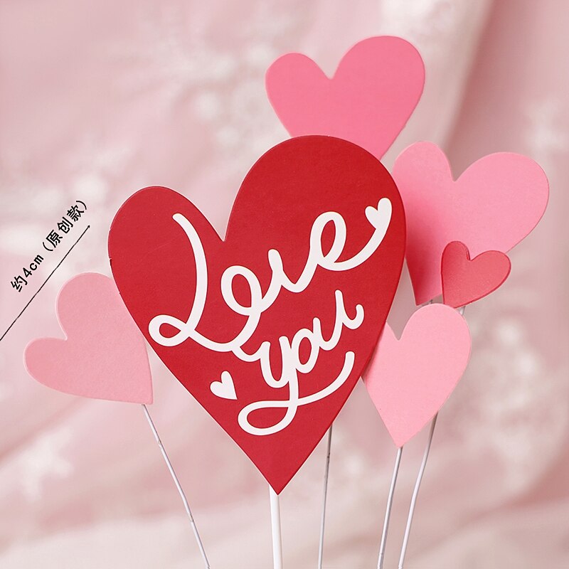 Valentine's Day Wedding Party Bear Red Bow Heart Cake Topper Decorations Love Pink Pearl Card Luminous Decor Doll Gifts 