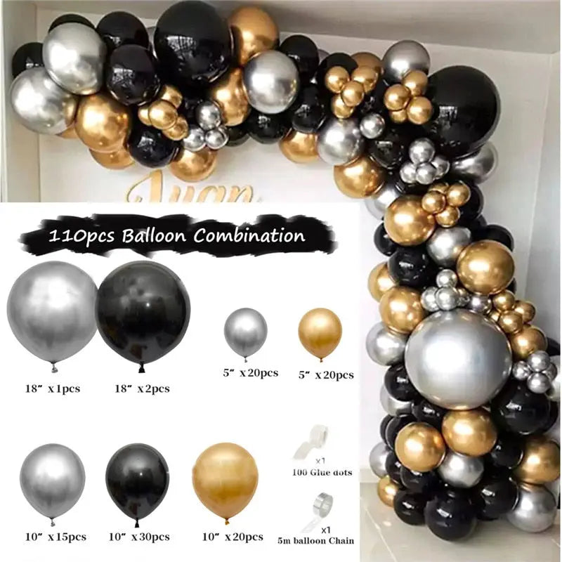 Black Gold Balloon Garland Arch Kit Confetti Latex th Birthday Party Adults Baby Shower New Year Decorations Inflatable