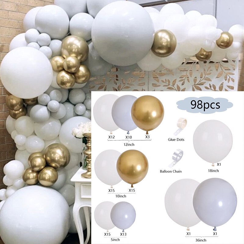 Balloons Arch Set White Gray Metal Balloon Garland Baby Shower Baptism Happy Birthday Theme Party Wedding Decoration Inflatable Decorations