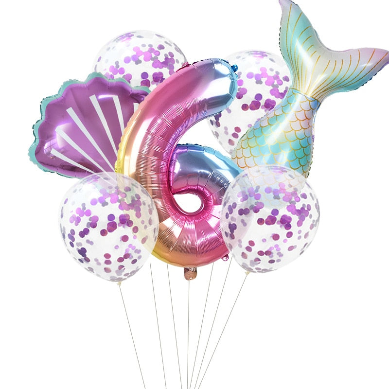 Pcs/Set Mermaid Party Number Foil Balloon Combination Baby Shower Birthday Decorations Helium Balloons 