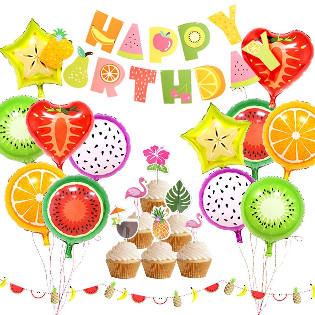 Tutti Frutti Party Decorations Fruit Happy Birthday Banner Balloons Cupcake Toppers girl Themed Inflatable