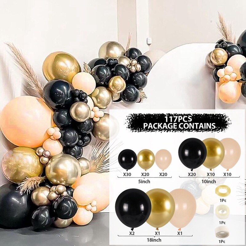 Black Gold Balloon Garland Arch Happy Birthday Party Decoration Kids Graduation Latex Baloon Wedding Decor Inflatable Decorations