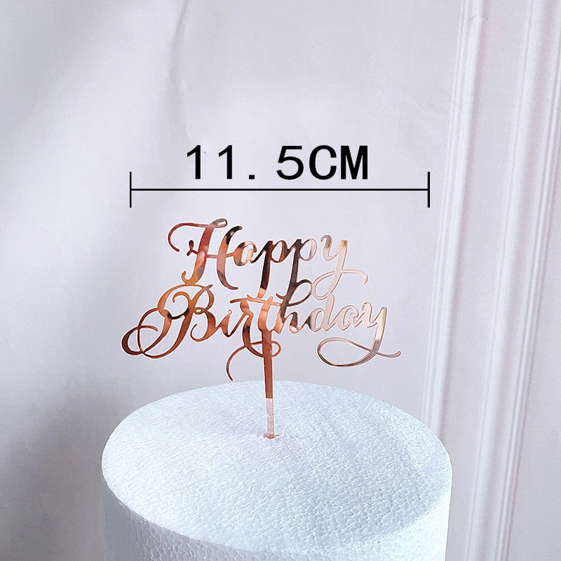 Rose Gold Birthday Party Cake Decorating Tools Happy Girl Boy Acrylic Topper Baby Shower Dessert Accessories 