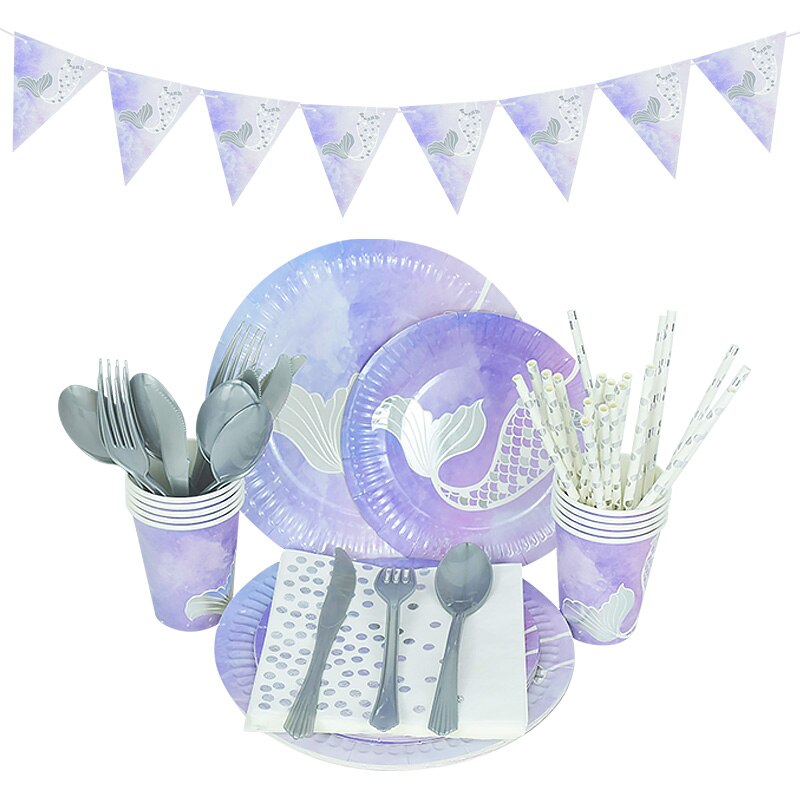 Mermaid Birthday Party Decorations Disposable Tableware Sets Kids Baby Shower Favors Supplies 