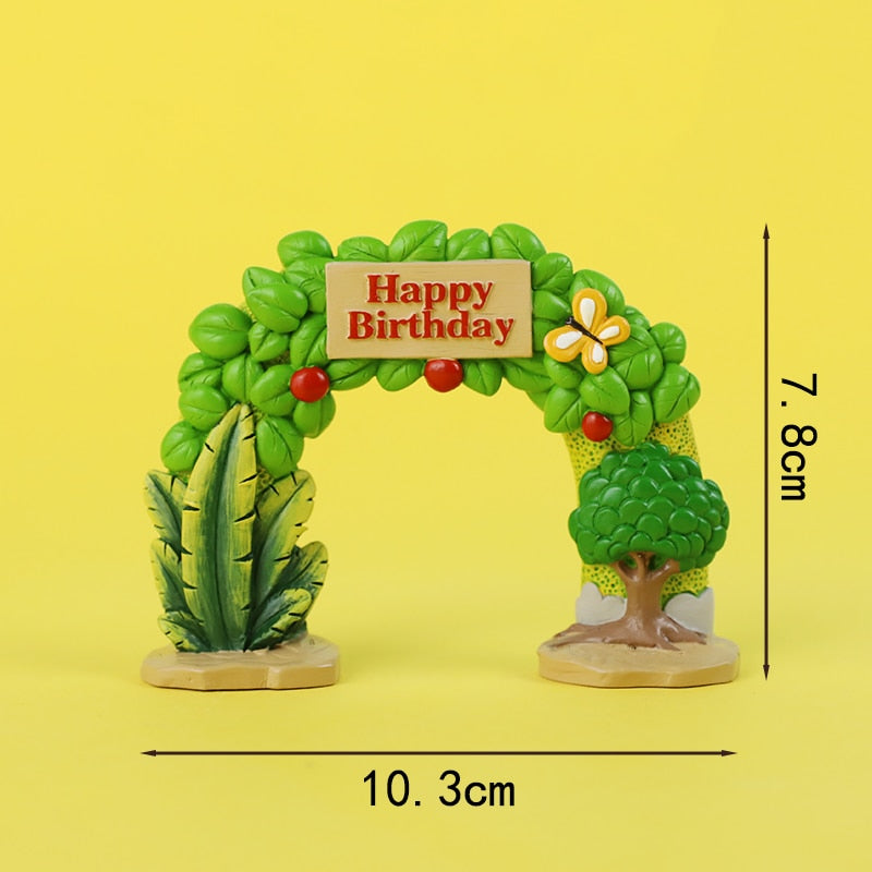 Lovely Dinosaur Birthday Eggshell Cartoon Baby Cake Topper Green leaf Arch Dino Collection Kids Boy Party Baking Gifts 