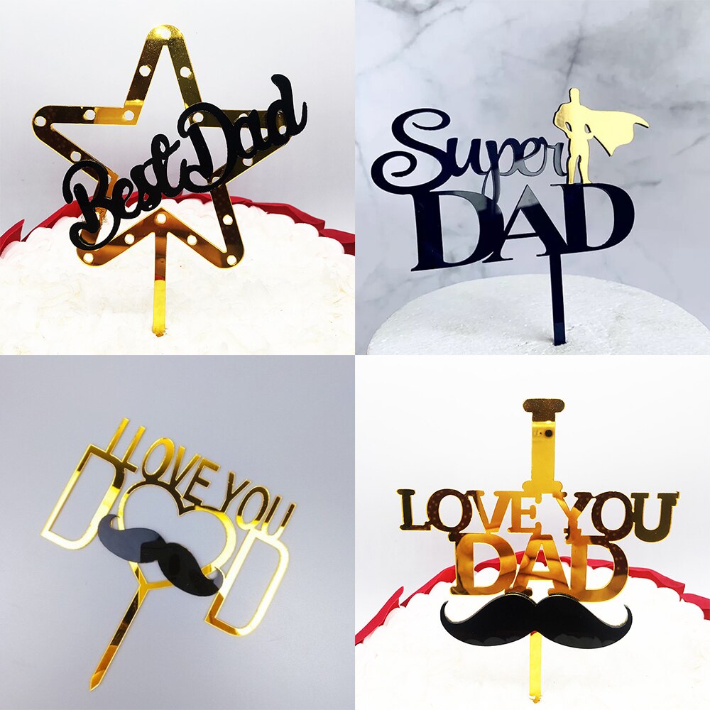 Happy Father's day Acrylic Cake Topper Gold Super Dad Father Birthday Decorations Daddy Party 