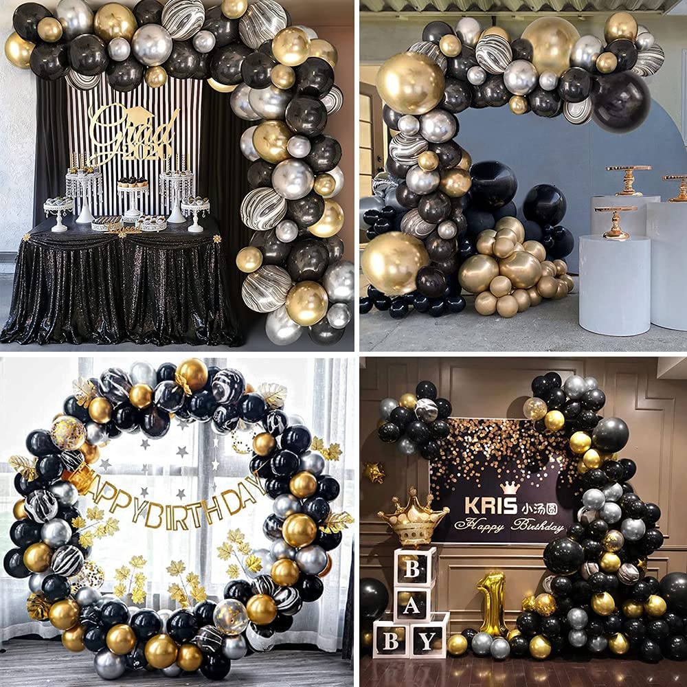 Pcs Balloon Garland Arch Kit Wedding Anniversary Birthday Party Decorations Black Gold Reusable Balloons Supplies 