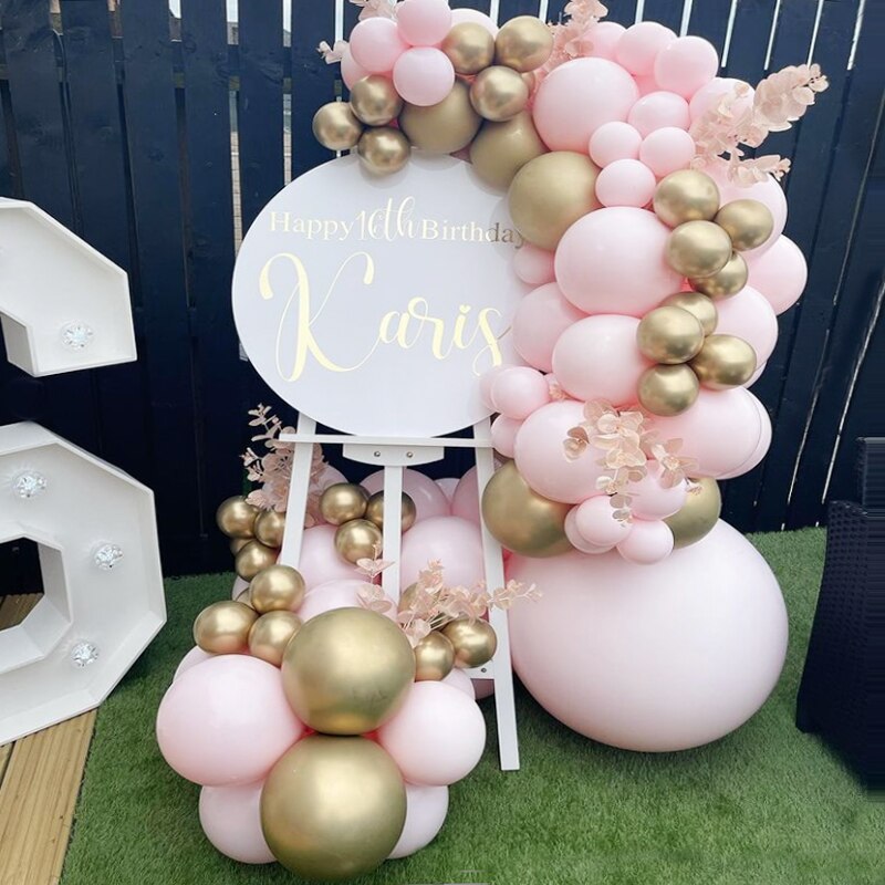 Macaron Balloons Arch Set Pink Golden Balloon Garland Wedding Baby Baptism Shower Birthday Theme Party Decoration Inflatable Decorations