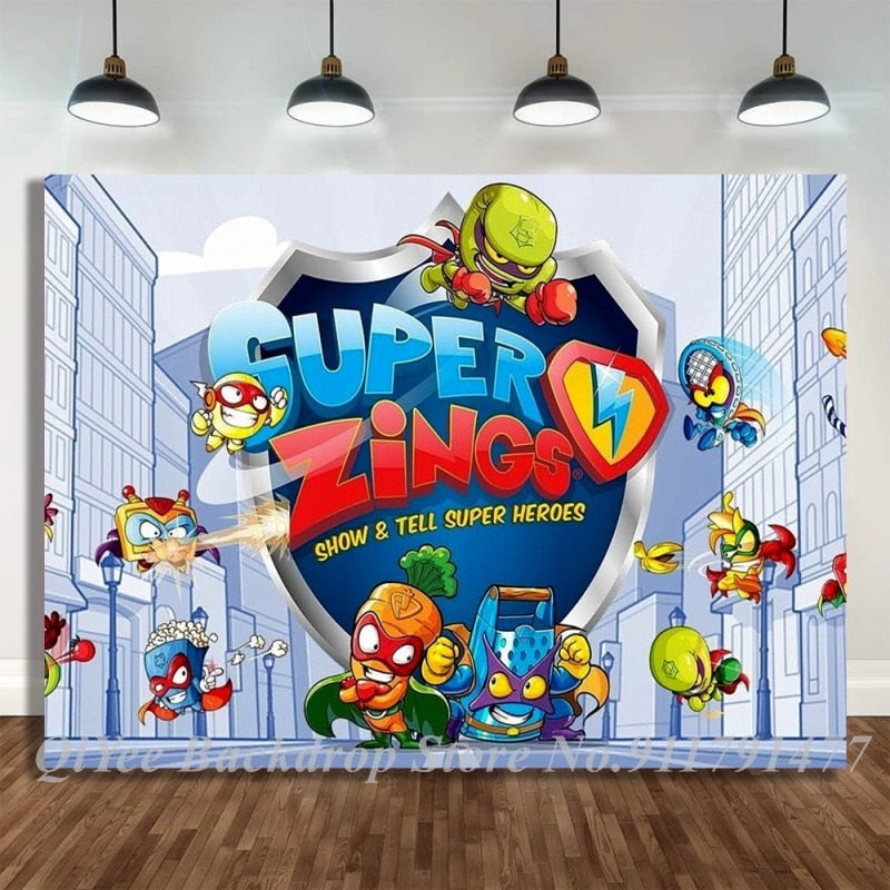 Super Zing Lightning Game Theme Party Photo Background Blind Gift Box Kids Family Birthday Backdrops Toys Table Decor 