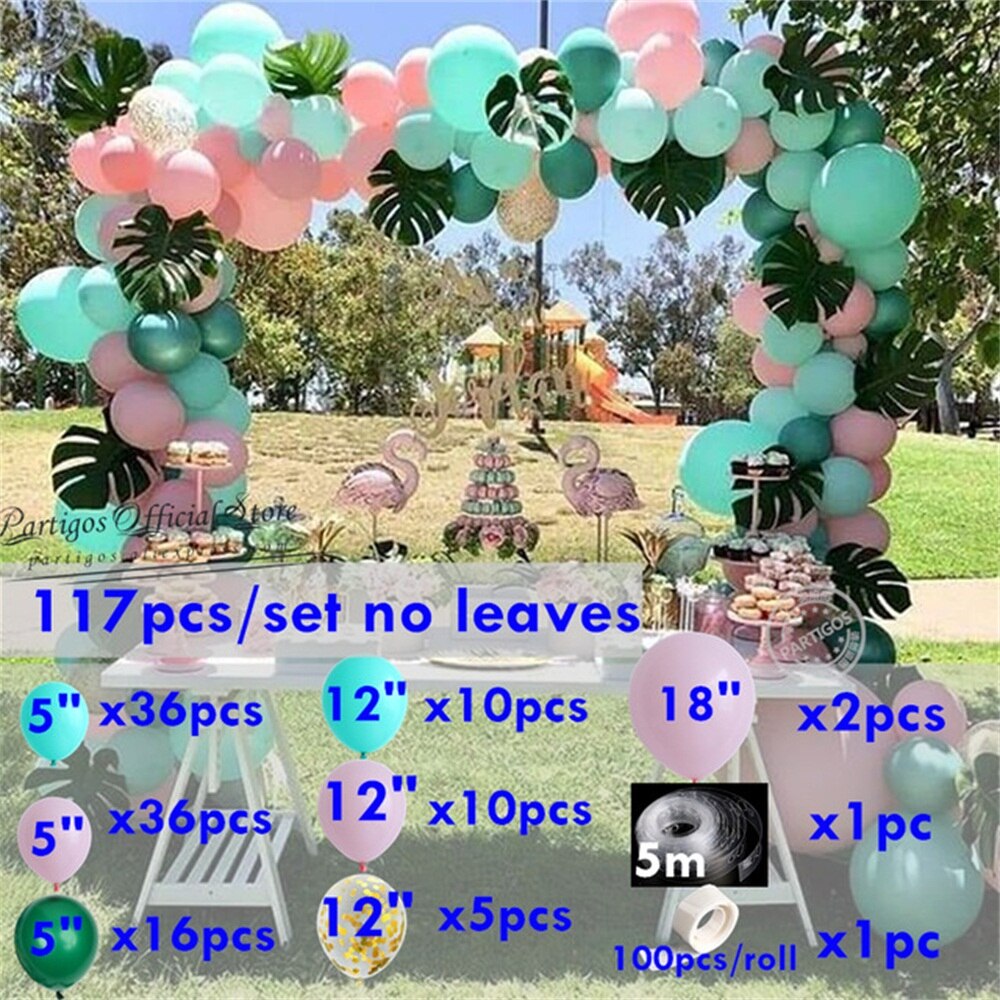 Summer Tropical Hawaii Island Party Balloons Garland kit,Hawaii Monstera Leaves Birthday Supplies,Blue Pink Balloon arch Inflatable Decorations