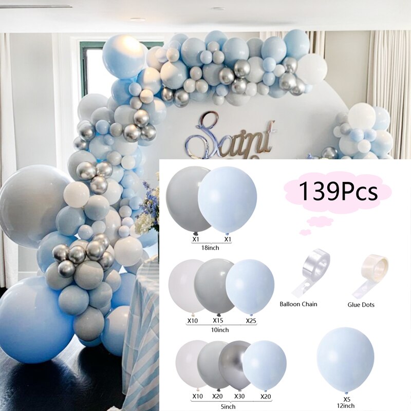 Pcs Balloons Arch Set Blue White Gray Silver Balloon Garland Wedding Baby Baptism Shower Birthday Party Decoration Inflatable Decorations