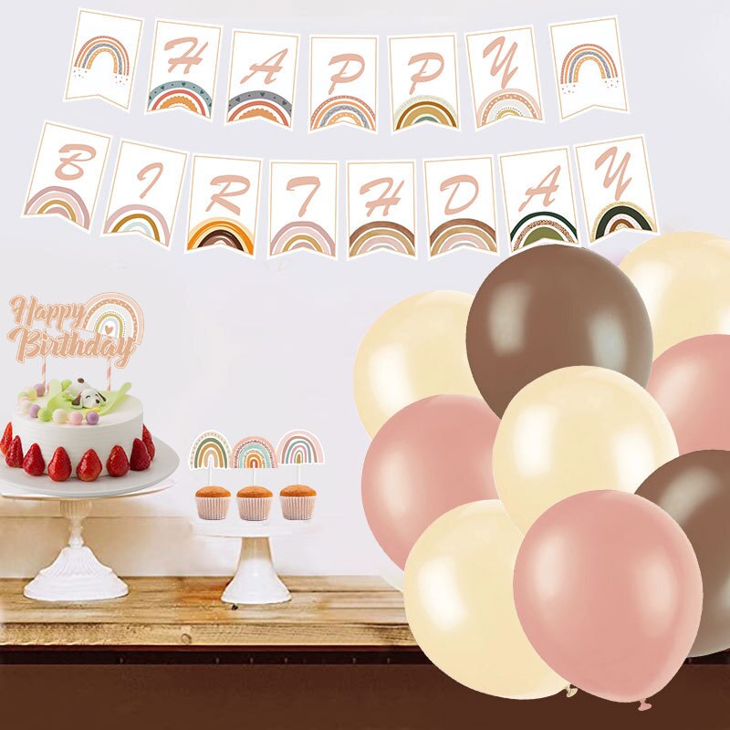 Bohemian Rainbow Balloon Arch Kit Birthday Party Decoration Happy Banner Cake Topper Girl st nd 