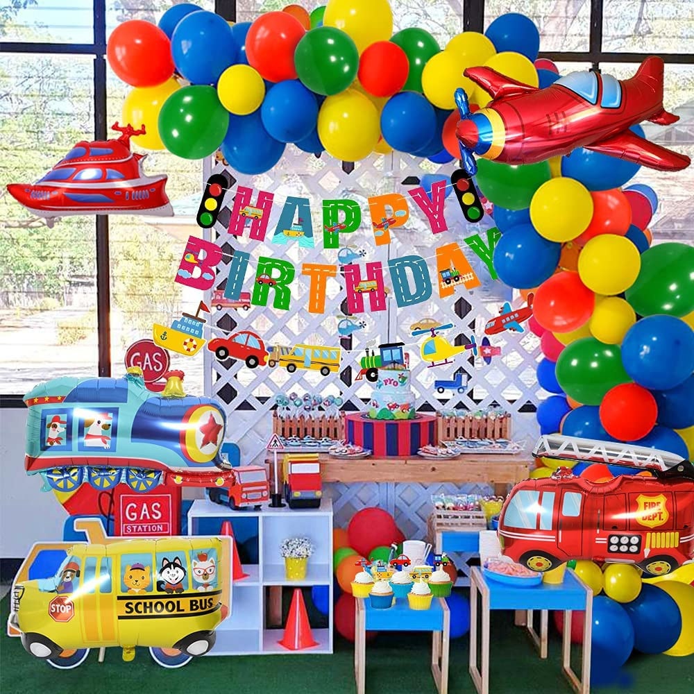 Transportation Theme Party Balloons Garland Cartoon Airplane Car Train Foil Arch Kit Boy Kids Birthday Decorations Inflatable