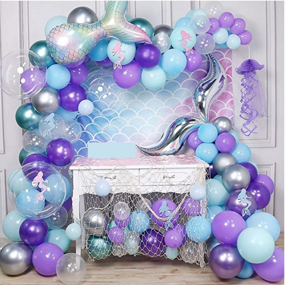 pcs Mermaid Balloon Garland Arch Kit Tail Balls Purple Green Metallic Theme Girl Birthday Party Globos Supplies Inflatable Decorations