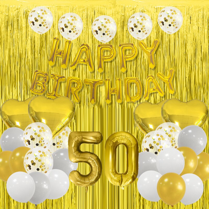 Happy Birthday Party Decorations Gold Latex Balloons Kit Foil Curtain Confetti st th 