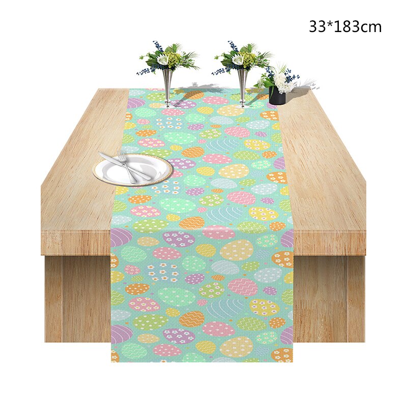 pc Easter Eggs Bunny Printed Table Runner Tablecloth Happy Party Decoration Home Rabbit Flag Deco 