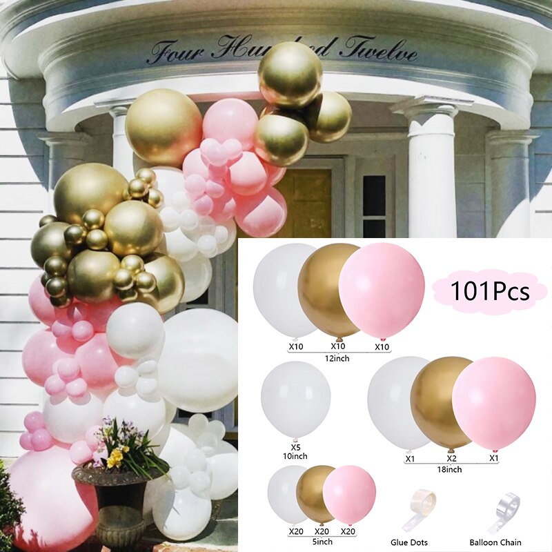 Balloons Arch Set White Gold Pink Balloon Garland Baby Baptism Shower Wedding Adult Children Birthday Party Decoration Inflatable Decorations