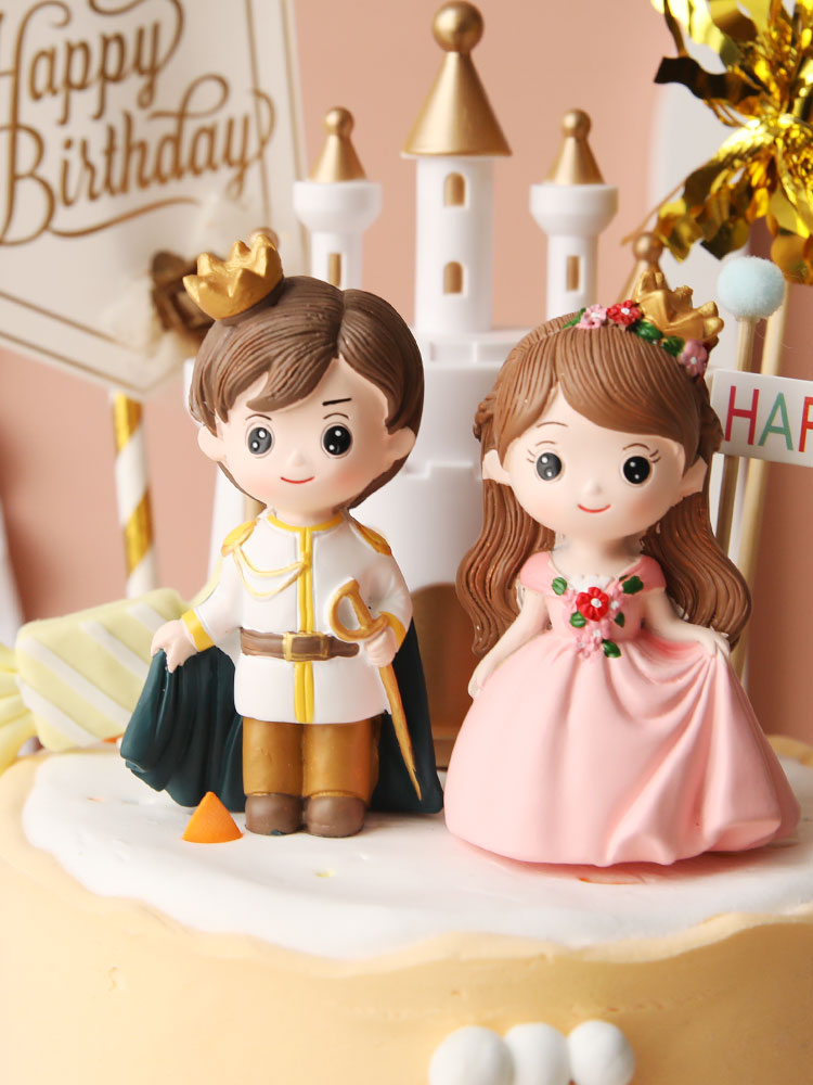 Prince Princess Wedding Cake Topper Resin Cartoon Toy Ornaments Decoration Girl Birthday Party Baking Cakes Exquisite Gifts 