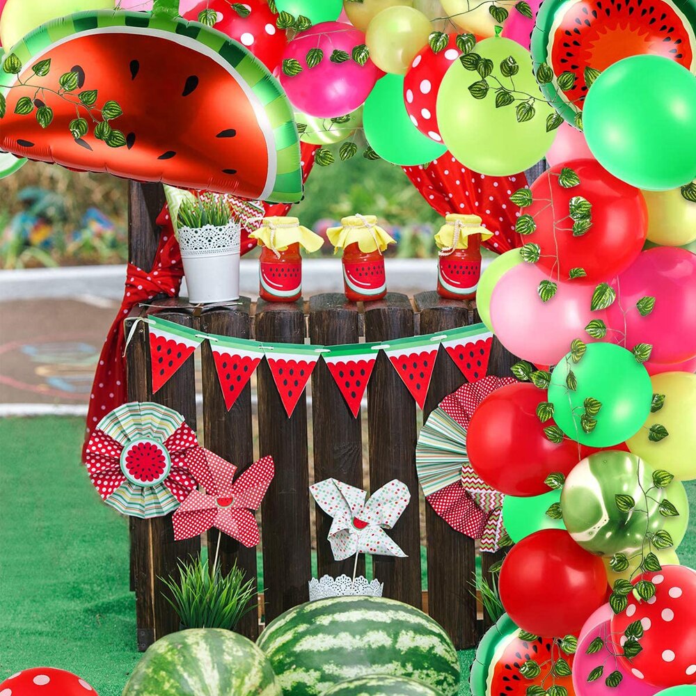 Watermelon Themed Birthday Party Decoration Balloon Garland Arch Kit Foil Balloons Girl Baby Shower Supplies Inflatable Decorations