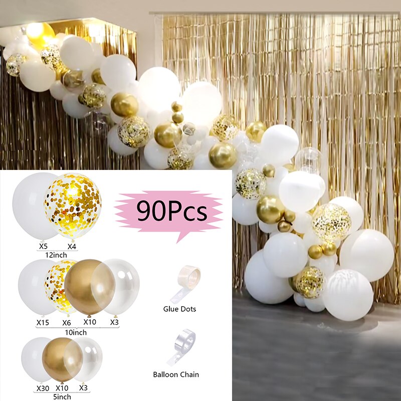 Balloons Arch Set Golden White Confetti Balloon Garland Baby Baptism Shower Birthday Party Transparent Decoration Inflatable Decorations